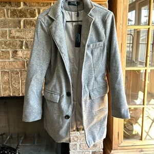 RVHSWDS | Button Up Coat wool blend gray mid calf Pockets vented back NEW SZ Med